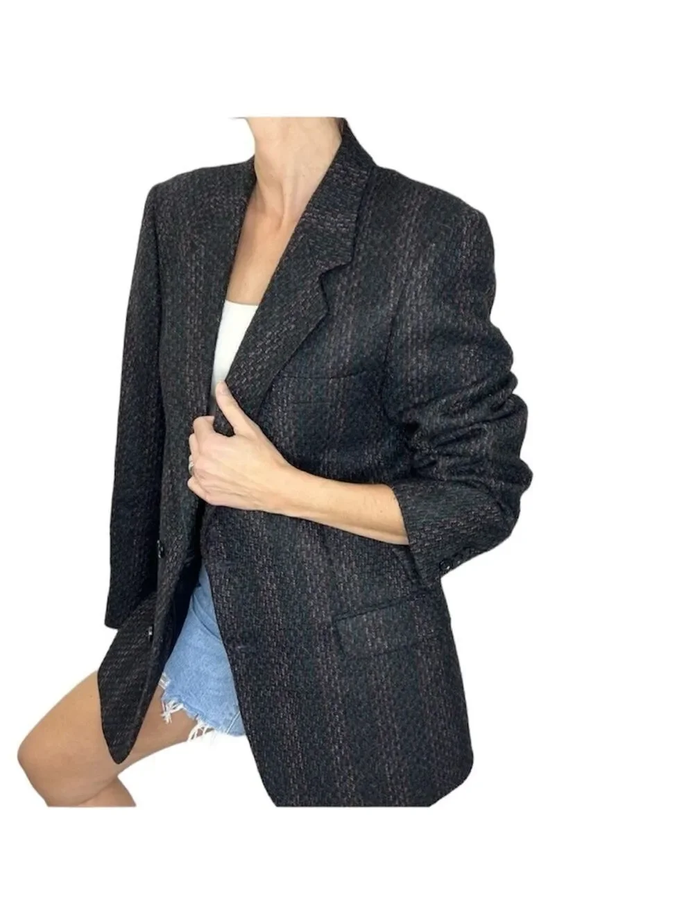 Vintage 100% wool black multi colour tweed blazer 40 R - Picture 2 of 12